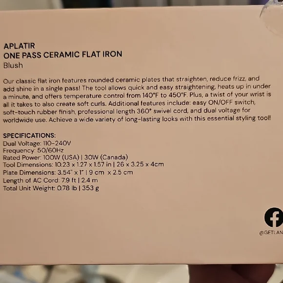 L'ange One Pass Hair Aplatir Ceramic 1" Flat Iron Pink blush color - Picture 8 of 14